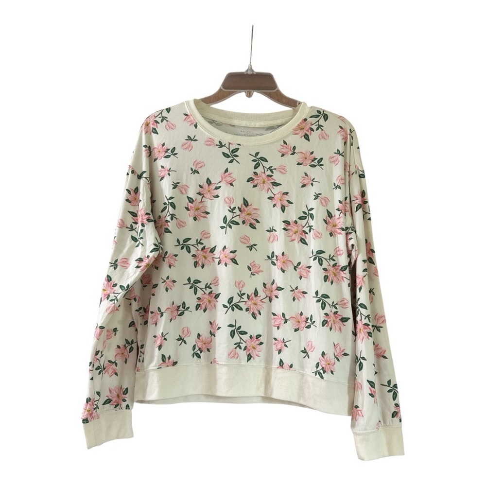 Draper James Pink Rose Print Lightweight Sweatshirt, Slightly Cropped, Large